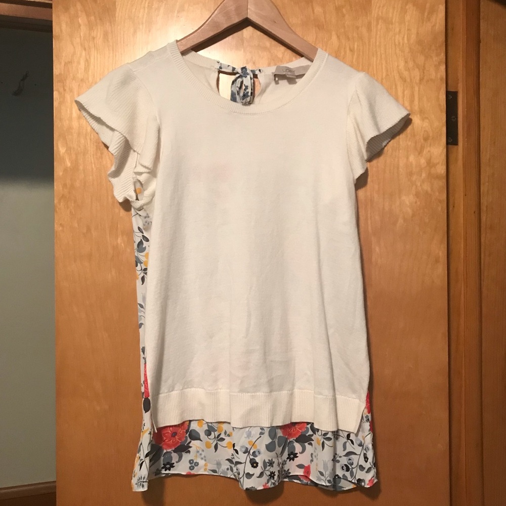 🎀LOFT FLORAL BACK MIXED MEDIA TOP